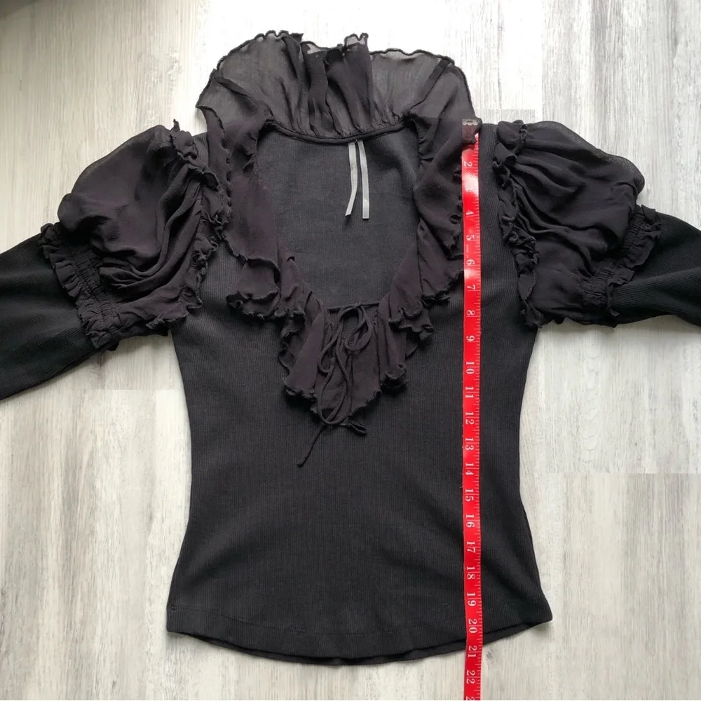 By Anthropologie Black Long-Sleeve Ruffle Top Size Medium - Picture 11 of 13